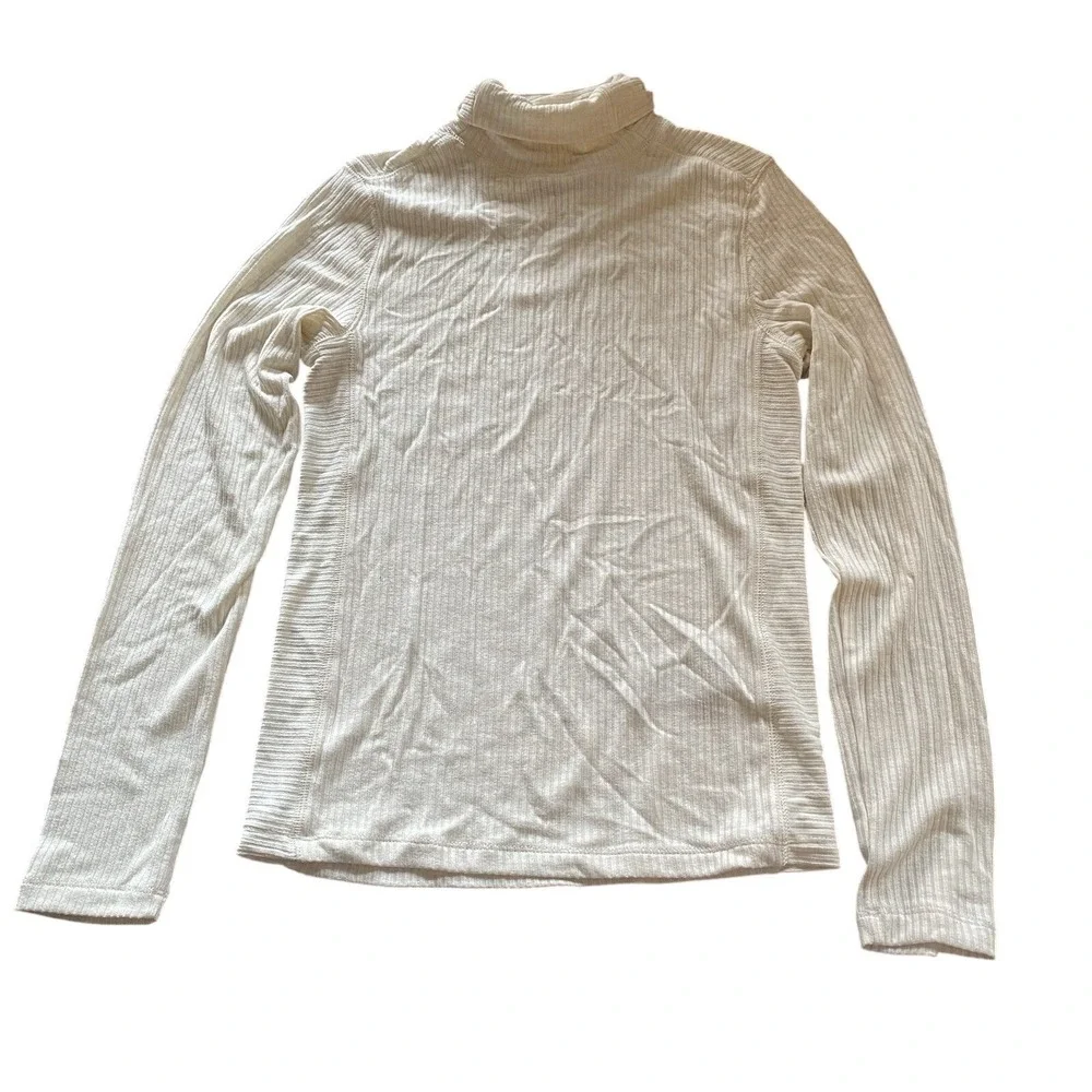 Madewell NWT Ribbed Turtleneck Long-Sleeve Tee Heather Cream Small Mock Neck
